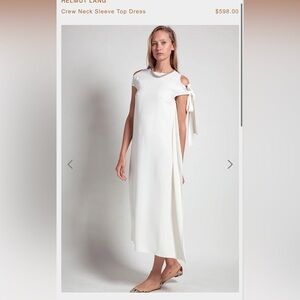 Helmut Lang Shoulder Tie Silk Trim Ruffle Ivory Midi Dress Large